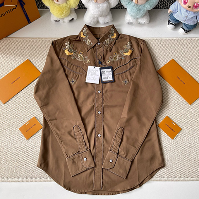 lv louis vuitton floral embroidered single breast long sleeve shirt